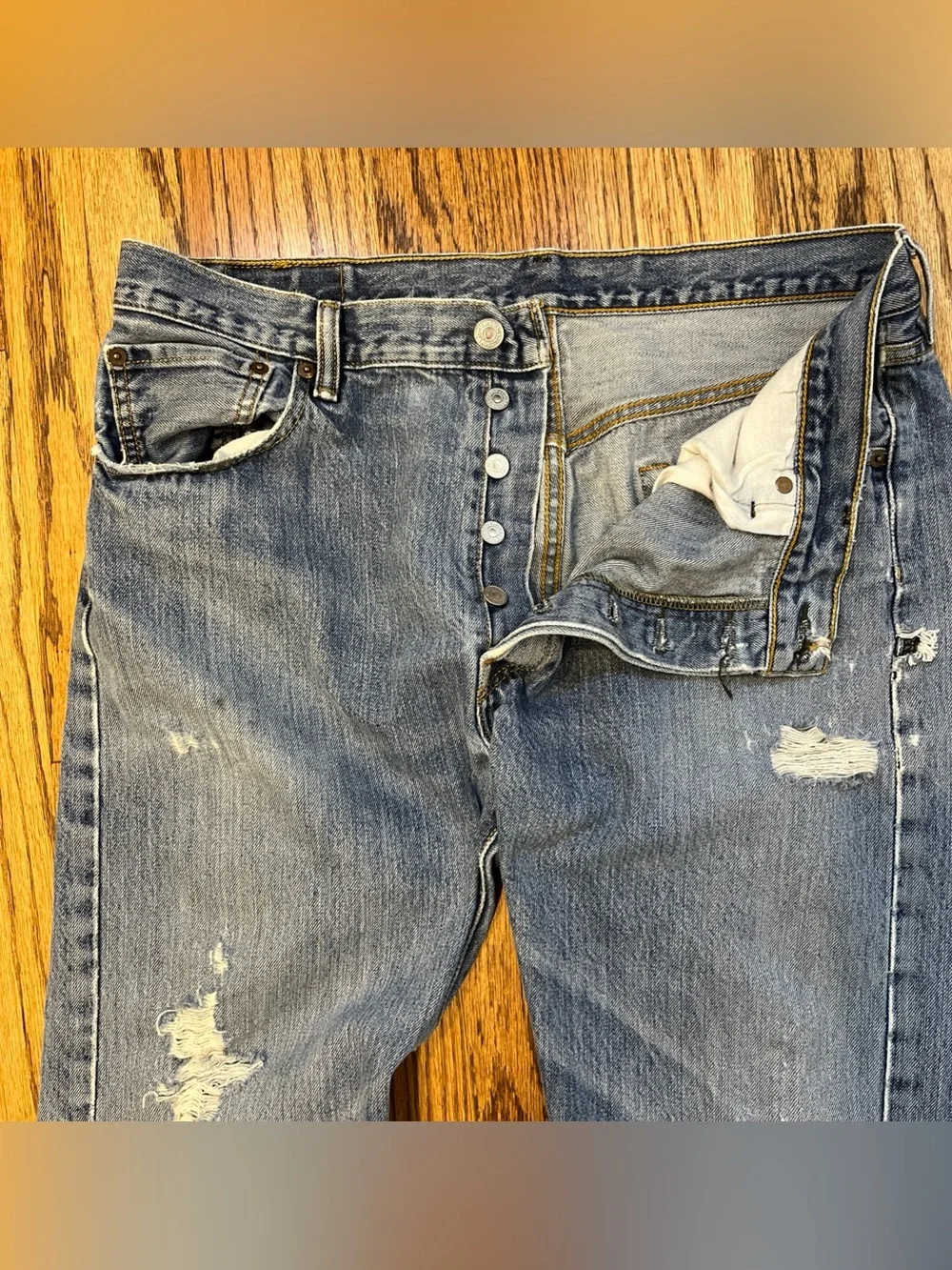 Levi's 501 Distressed Denim Jeans Made in Mexico 36x30 Stonewashed Faded Grunge